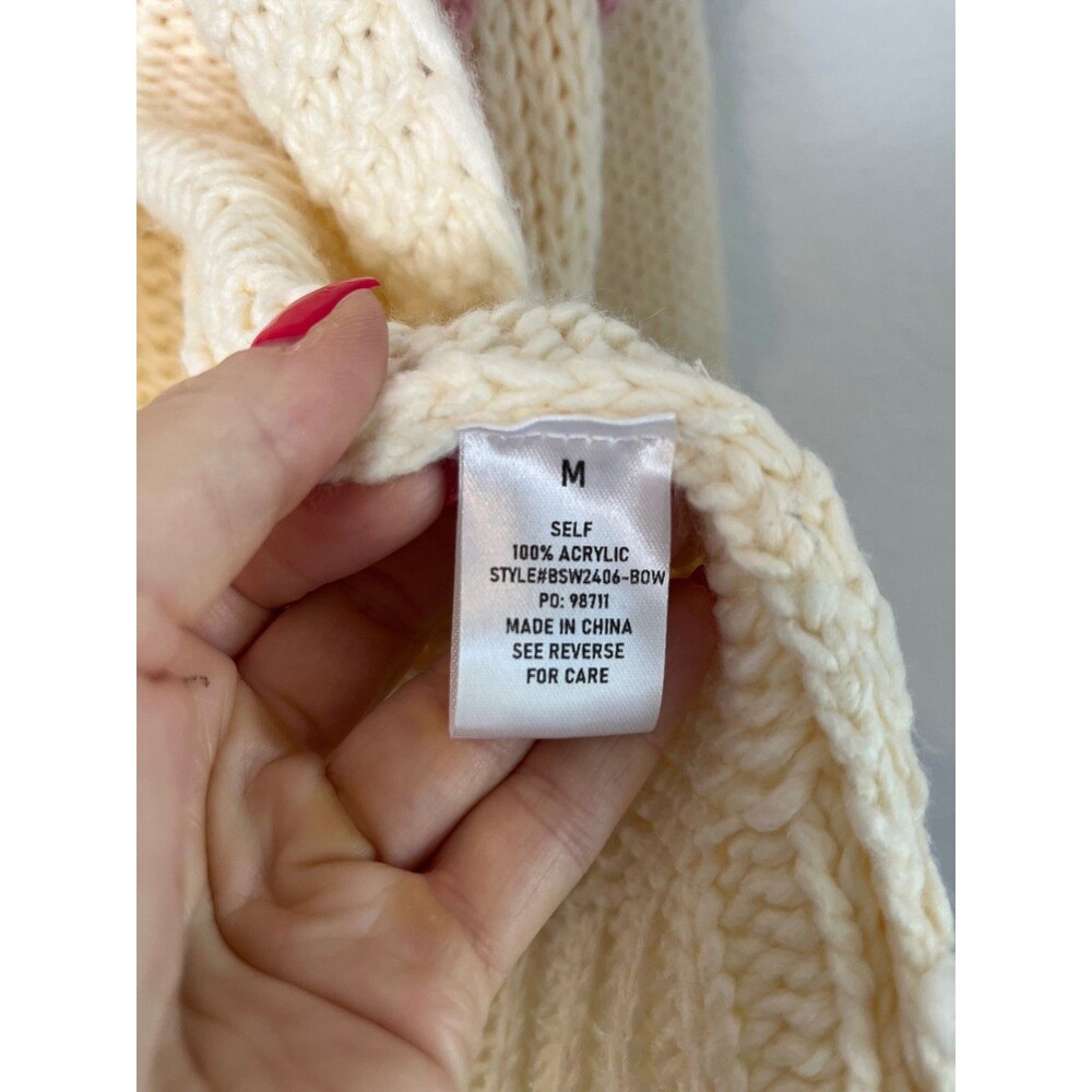 Altar'd State Sweater Womens Medium Chunky Knit Cardigan Pink Bow Cute Cozy Pull - Picture 4 of 8